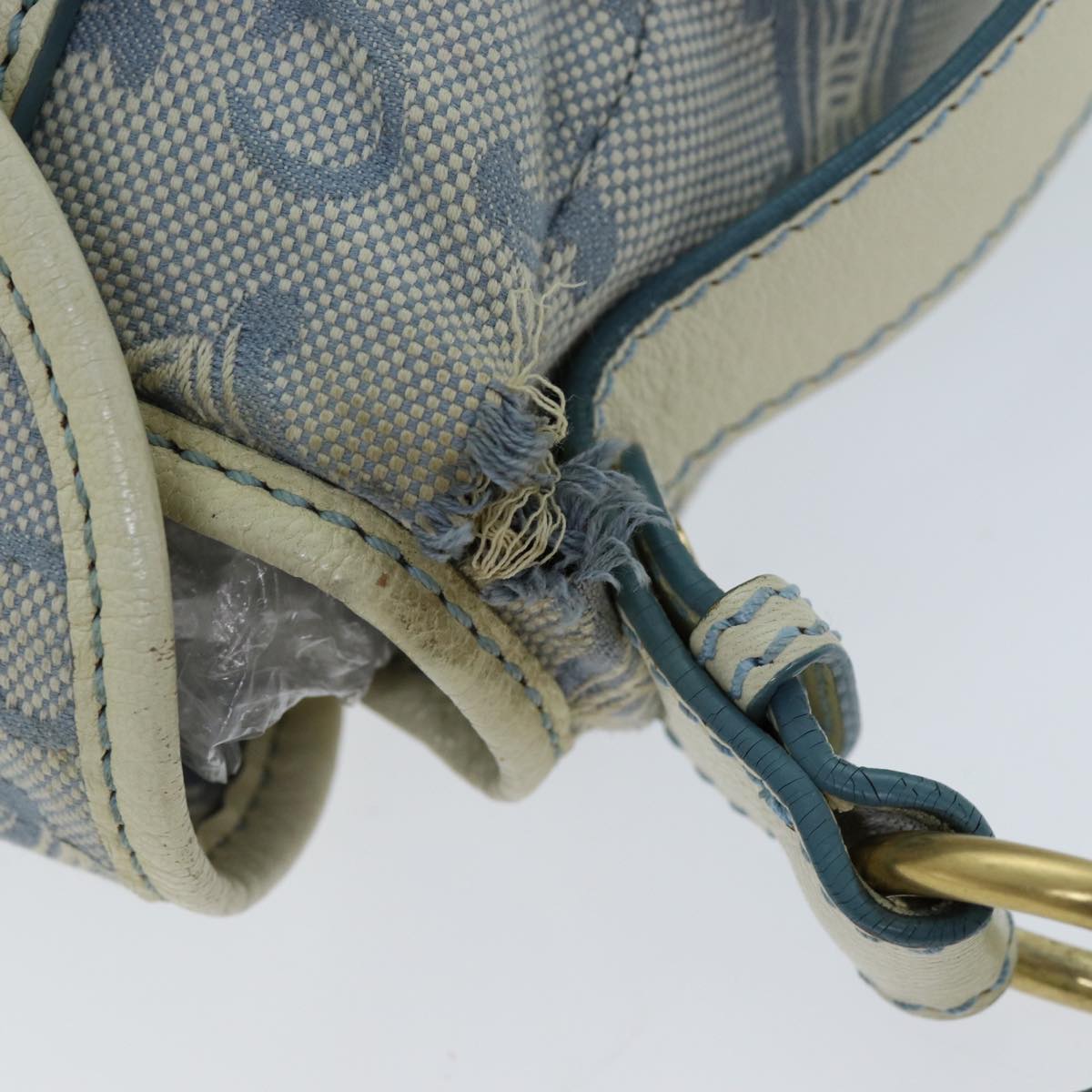 CELINE C Macadam Canvas Shoulder Bag Light Blue Auth 75808