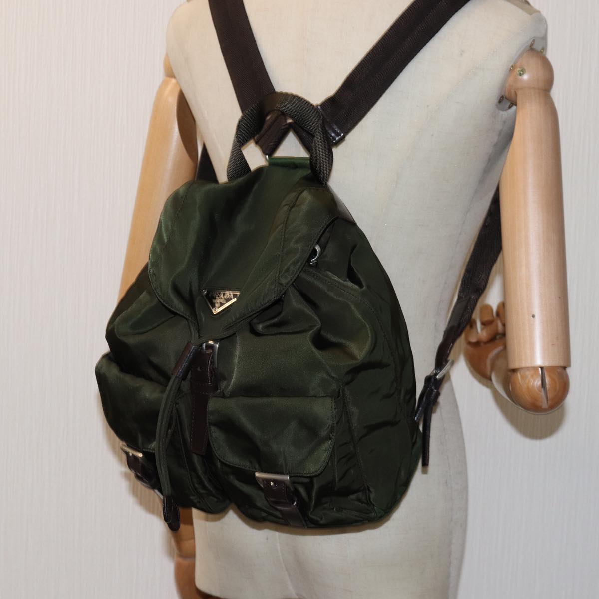 PRADA Backpack Nylon Khaki Auth 75827