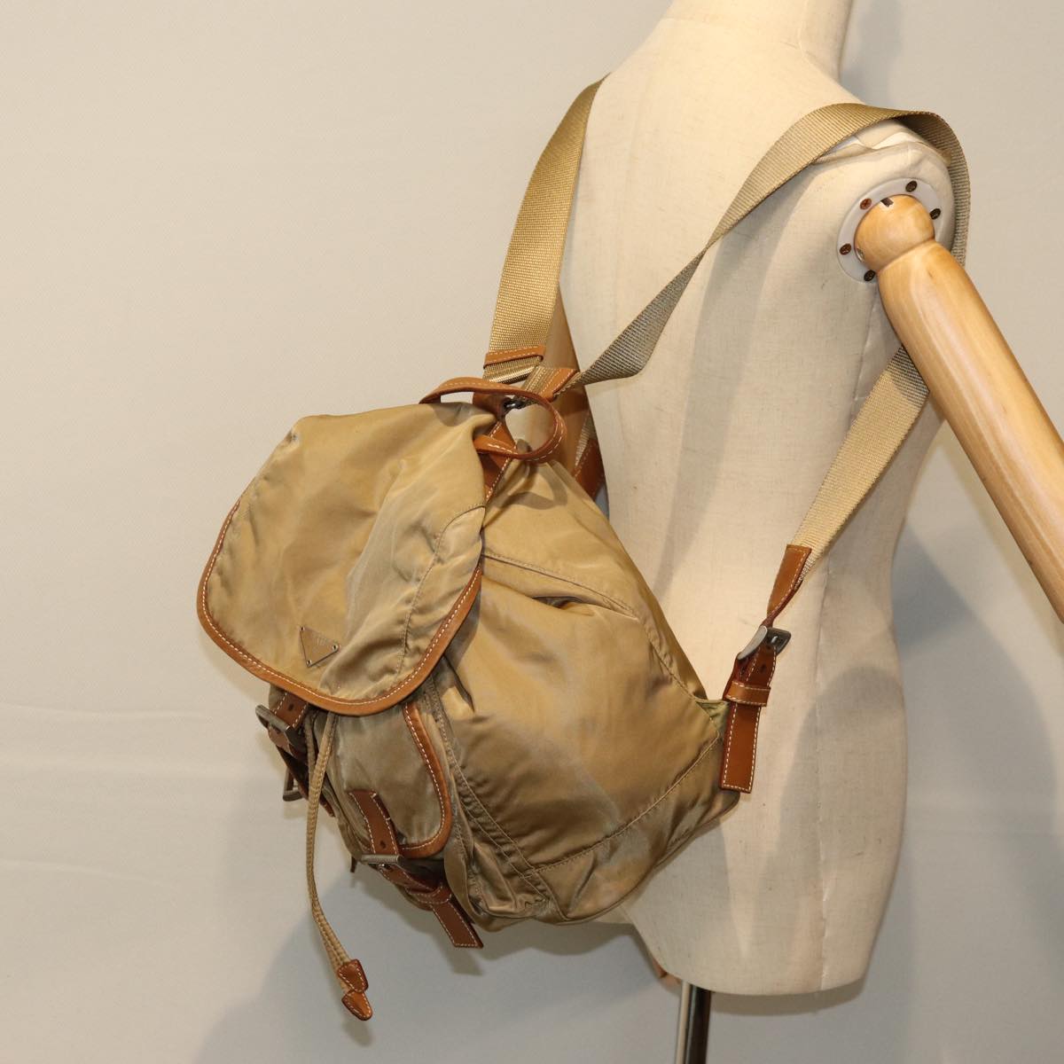 PRADA Backpack Nylon Beige Auth 75828