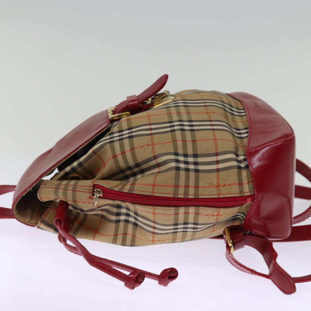 Burberrys Nova Check Backpack Canvas Red Beige Auth 75840