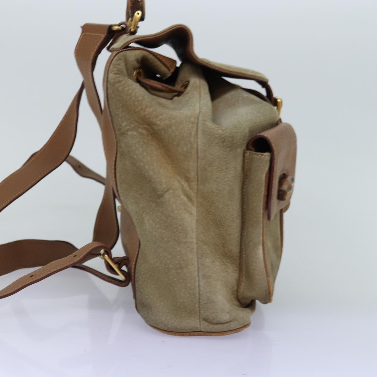 GUCCI Bamboo Backpack Suede Beige 003 2058 0016 Auth 75961