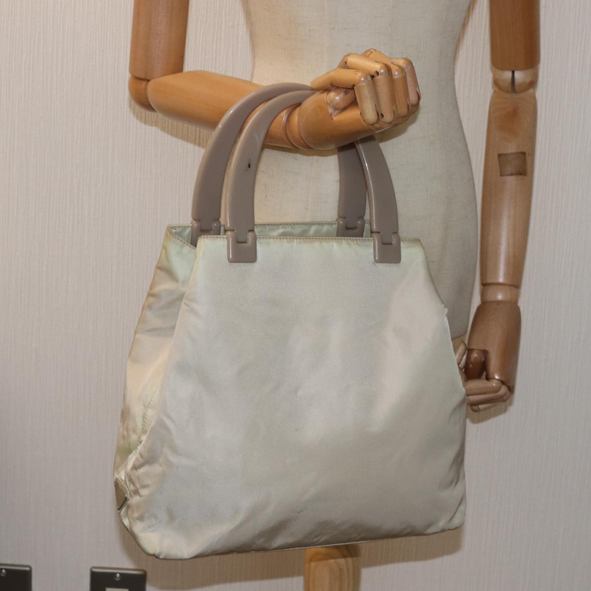 PRADA Tote Bag Nylon Beige Auth 76005