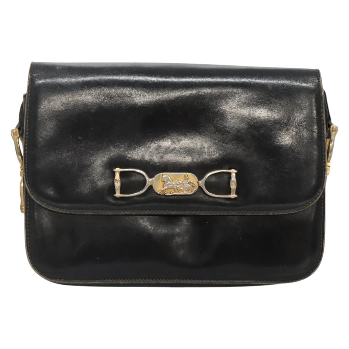 CELINE Shoulder Bag Leather Black Auth 76080