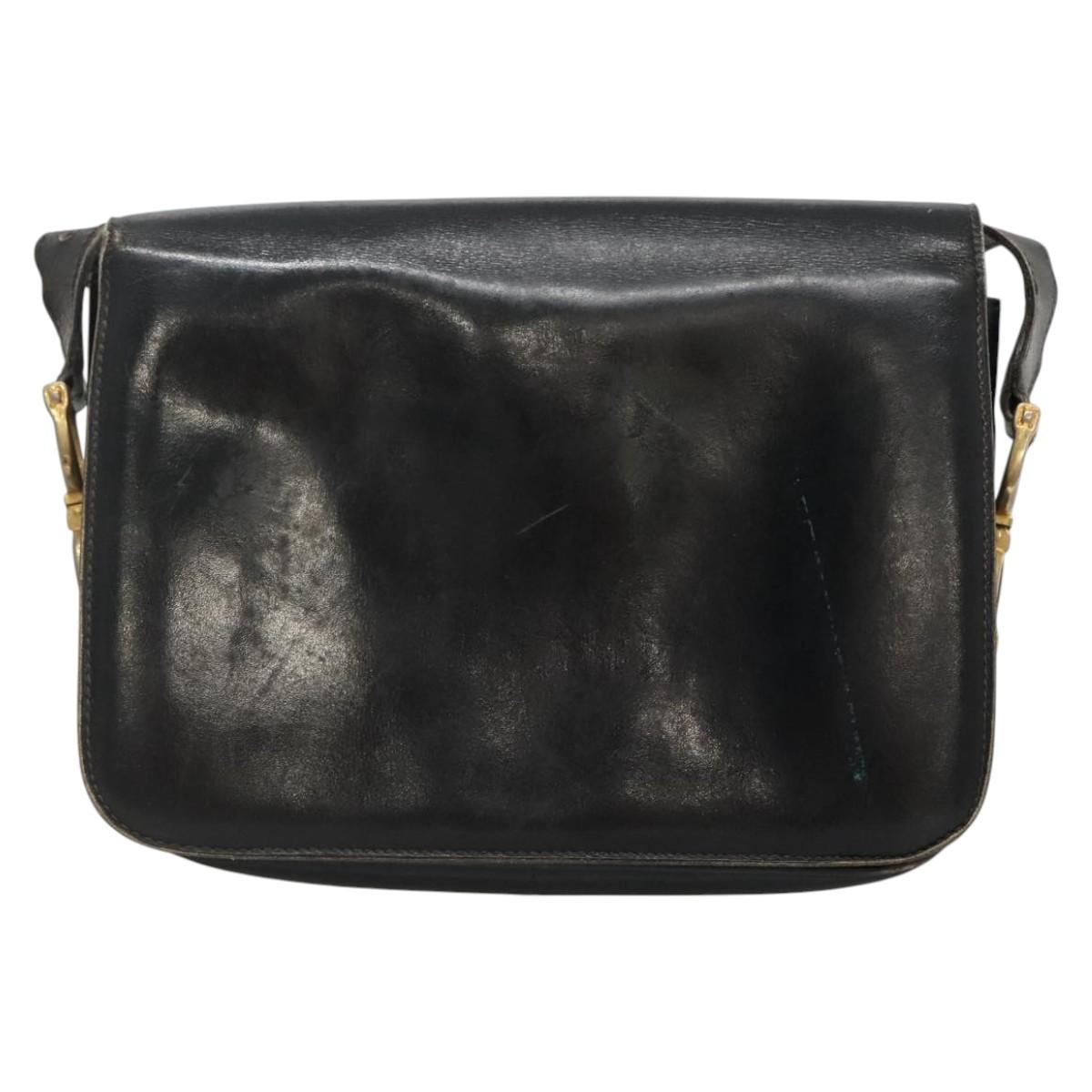CELINE Shoulder Bag Leather Black Auth 76080