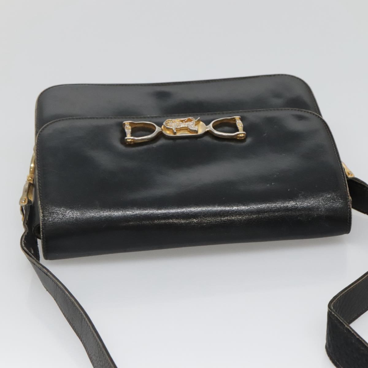 CELINE Shoulder Bag Leather Black Auth 76080
