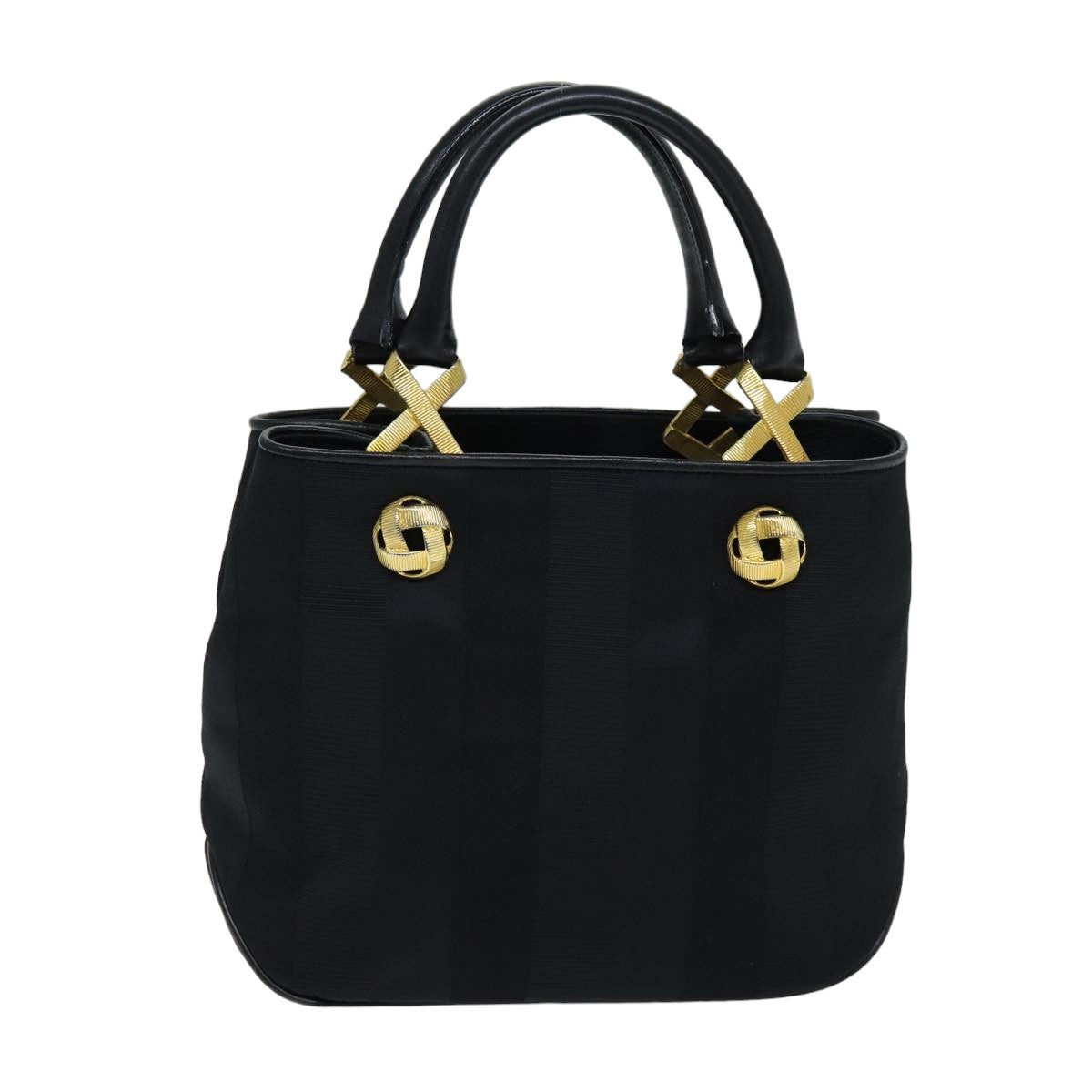 Salvatore Ferragamo Hand Bag Canvas Black Auth 76098