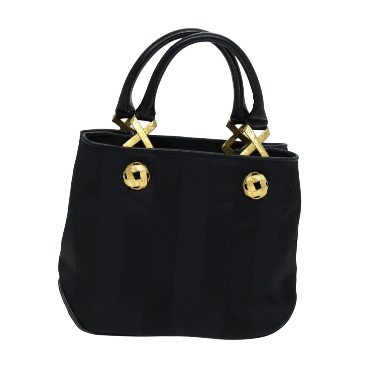 Salvatore Ferragamo Hand Bag Canvas Black Auth 76098