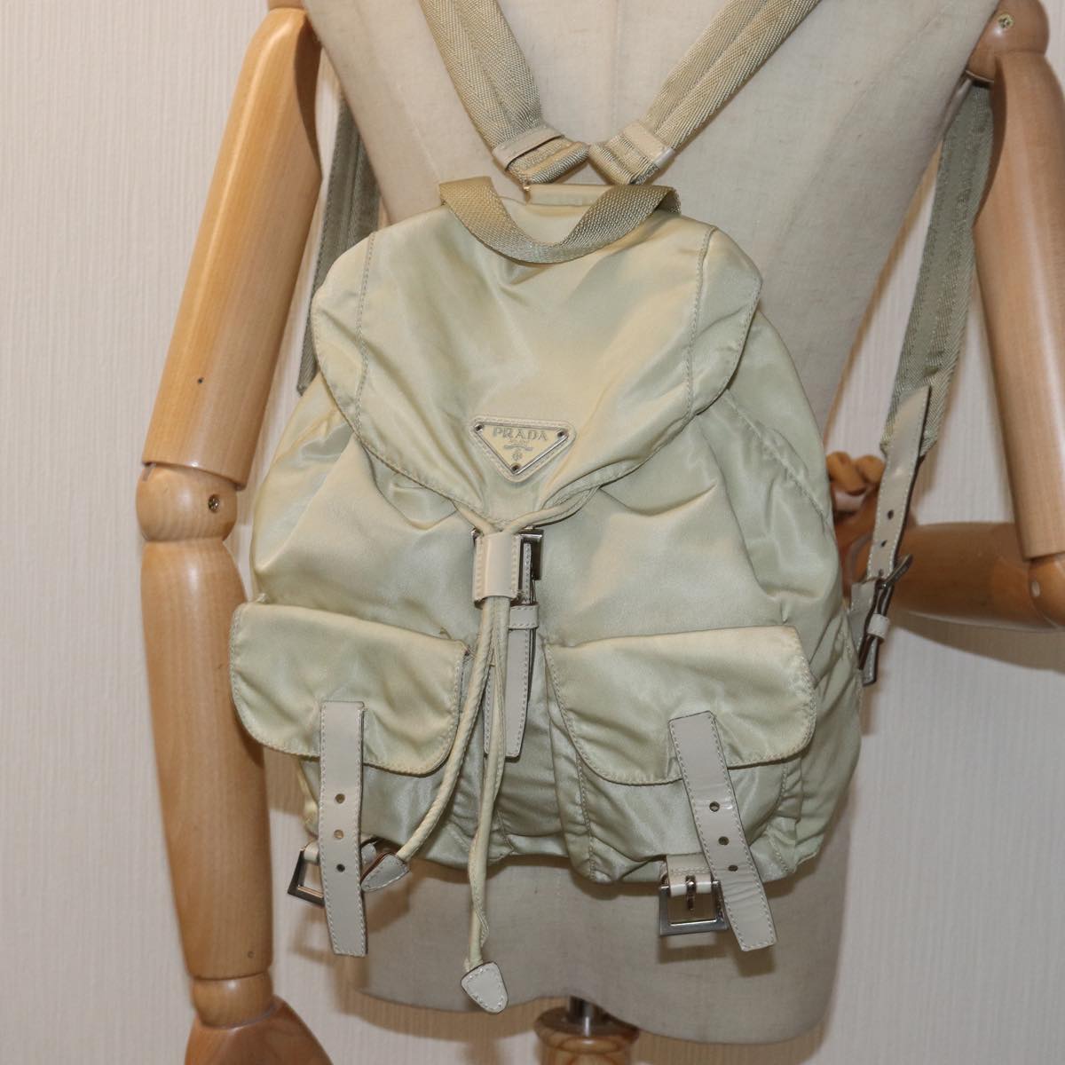 PRADA Backpack Nylon Cream Auth 76124