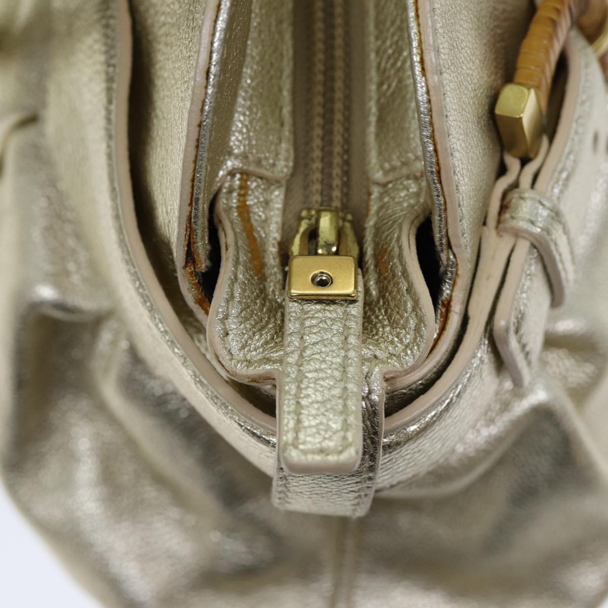 Salvatore Ferragamo Gancini Hand Bag Leather Gold Auth 76148