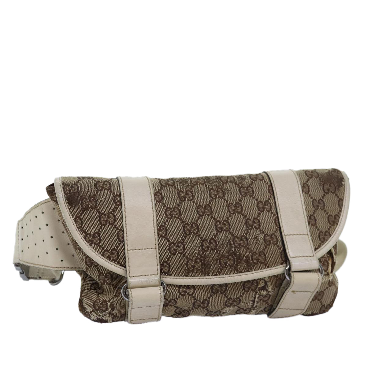 GUCCI GG Canvas Waist bag Beige 145851 Auth 76155