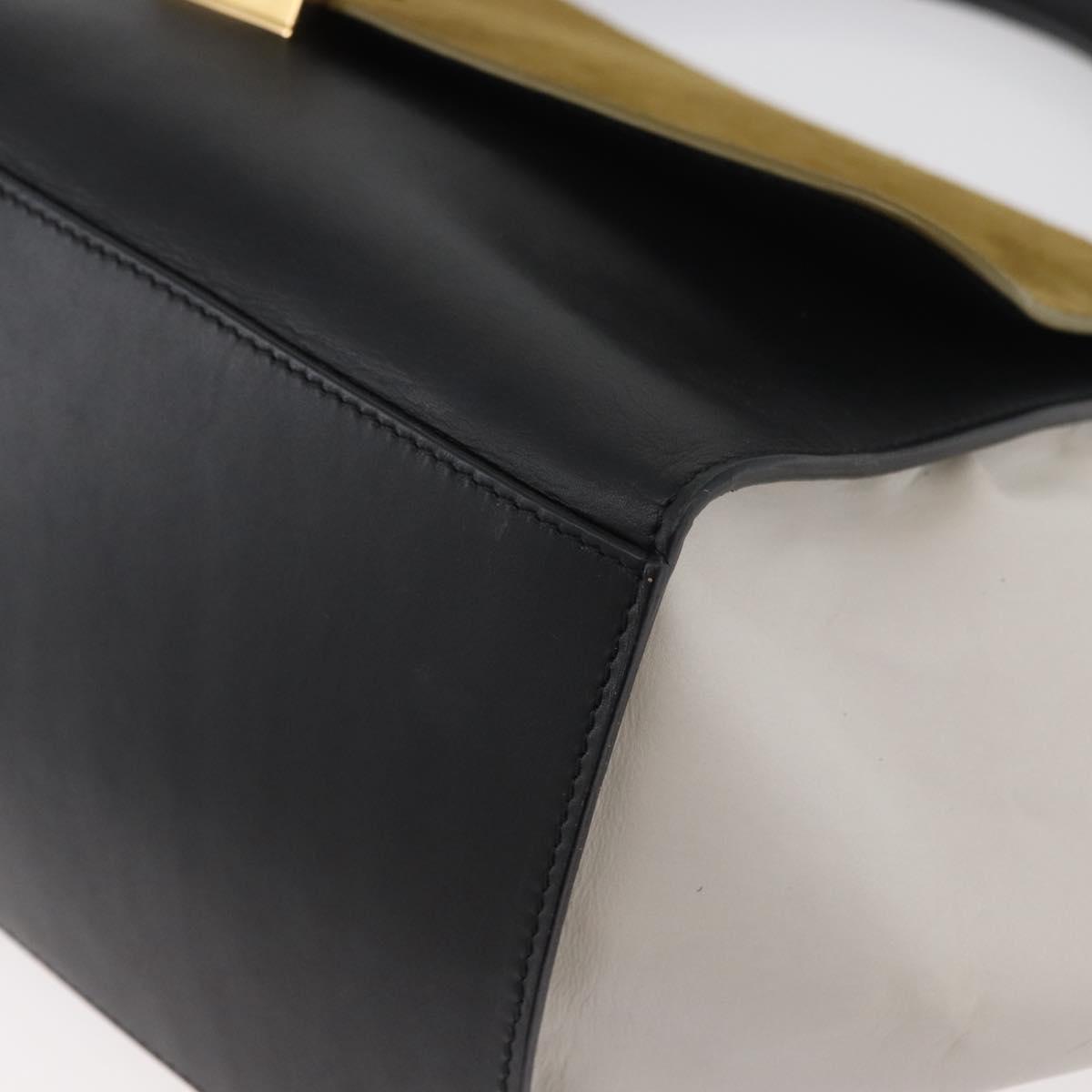 CELINE Trapeze Hand Bag Suede Leather 2way Black Khaki Auth 76216