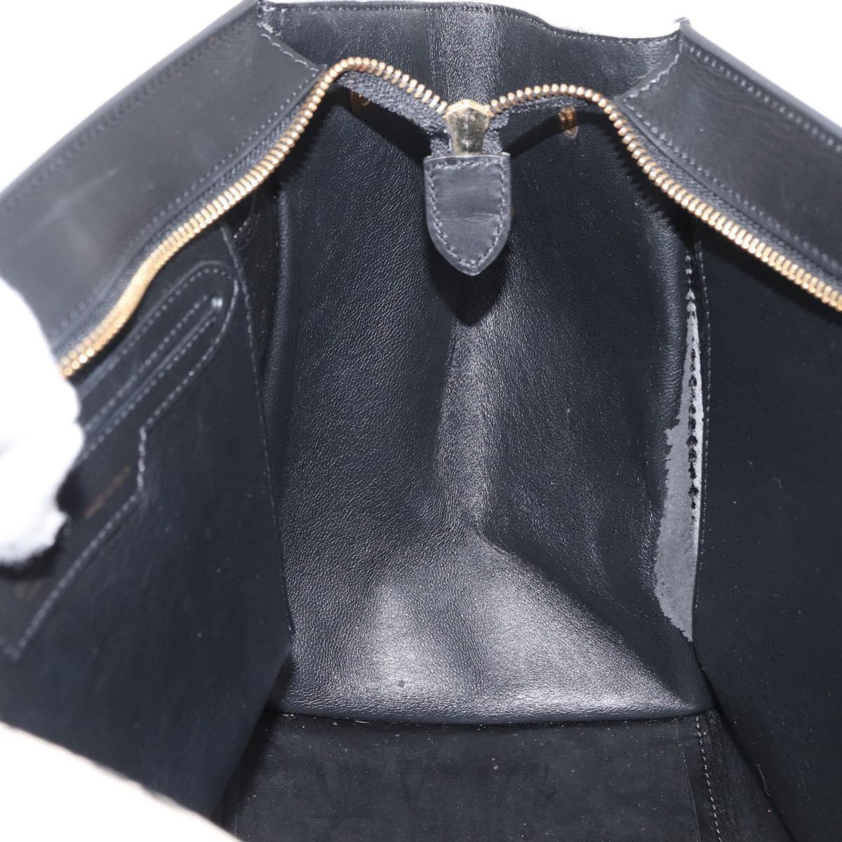 CELINE Trapeze Hand Bag Suede Leather 2way Black Khaki Auth 76216