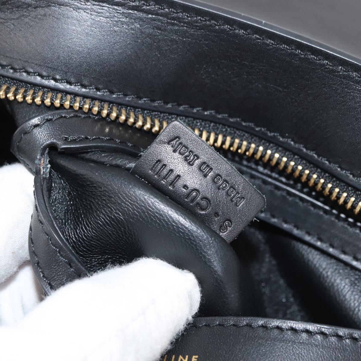CELINE Trapeze Hand Bag Suede Leather 2way Black Khaki Auth 76216