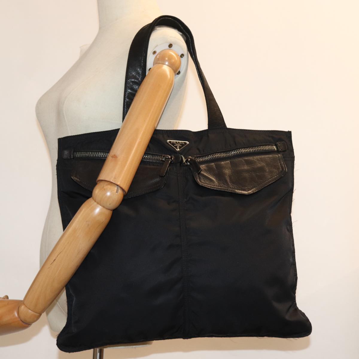 PRADA Tote Bag Nylon Black Auth 76367
