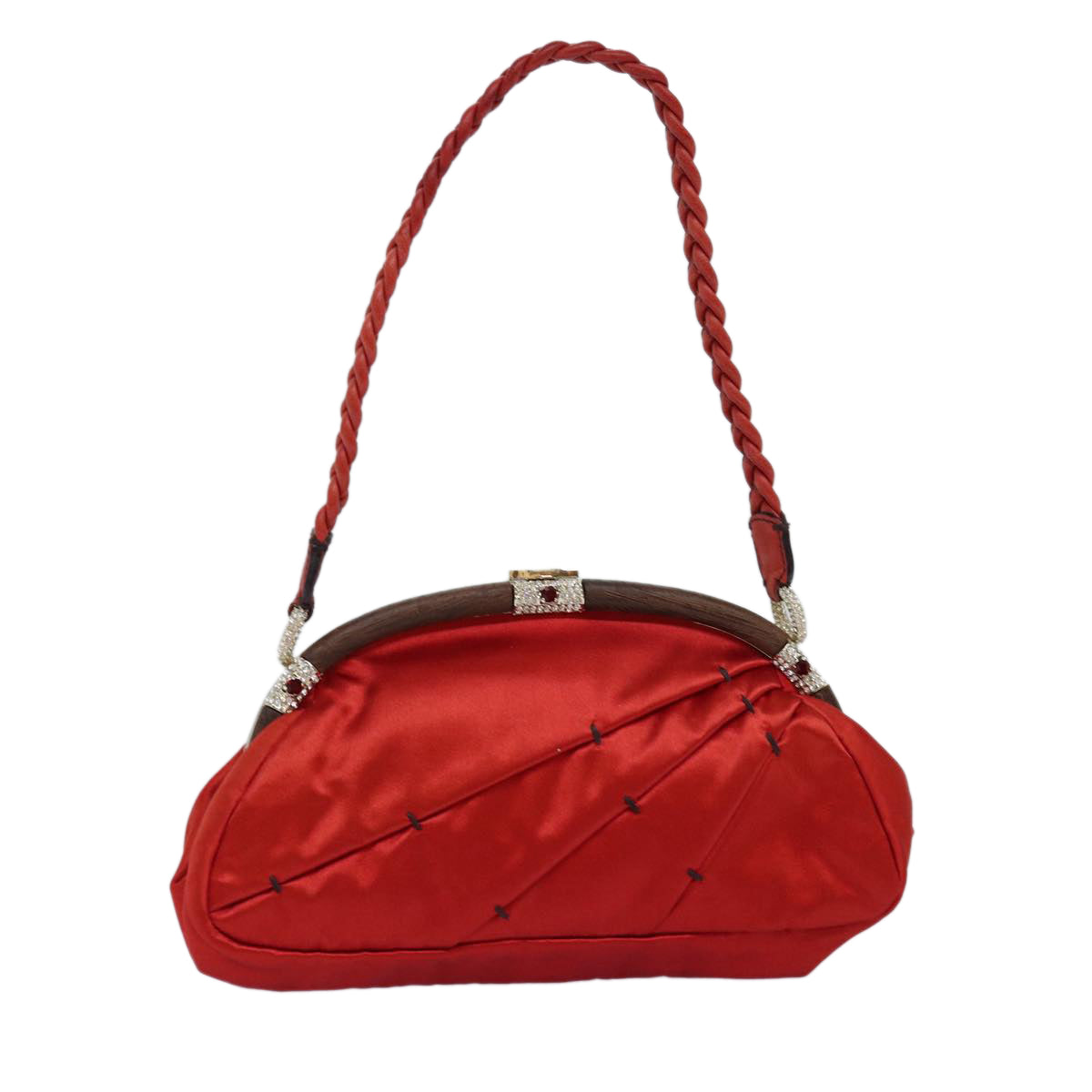 VALENTINO Shoulder Bag Satin Red Auth 76379