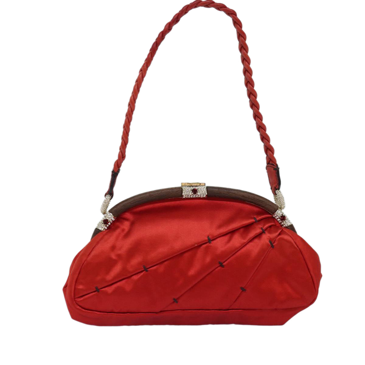 VALENTINO Shoulder Bag Satin Red Auth 76379