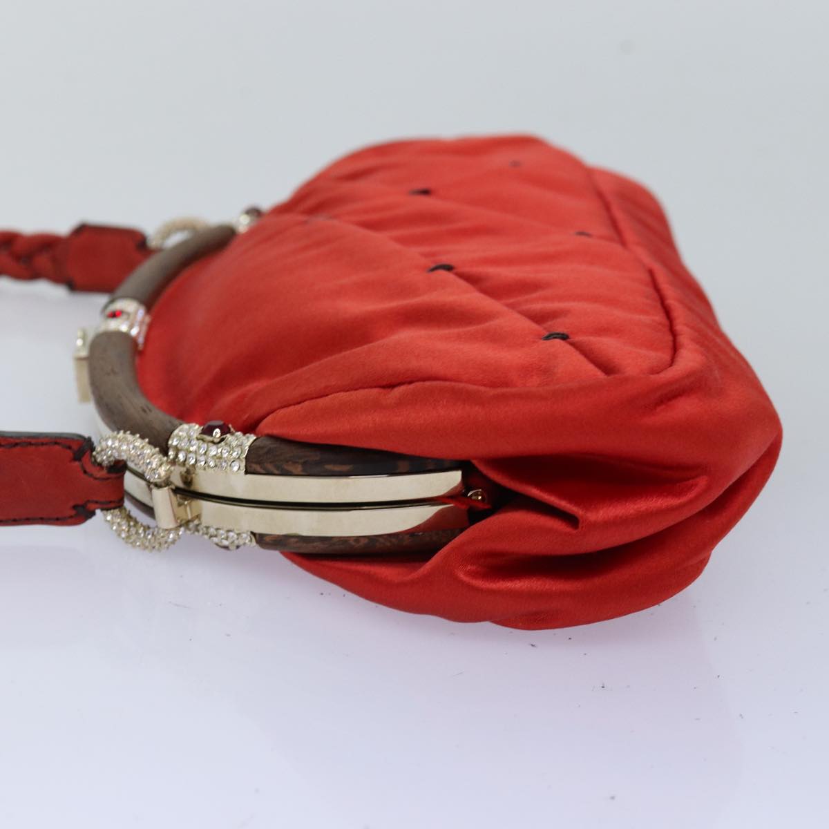 VALENTINO Shoulder Bag Satin Red Auth 76379