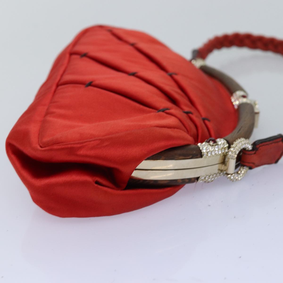 VALENTINO Shoulder Bag Satin Red Auth 76379