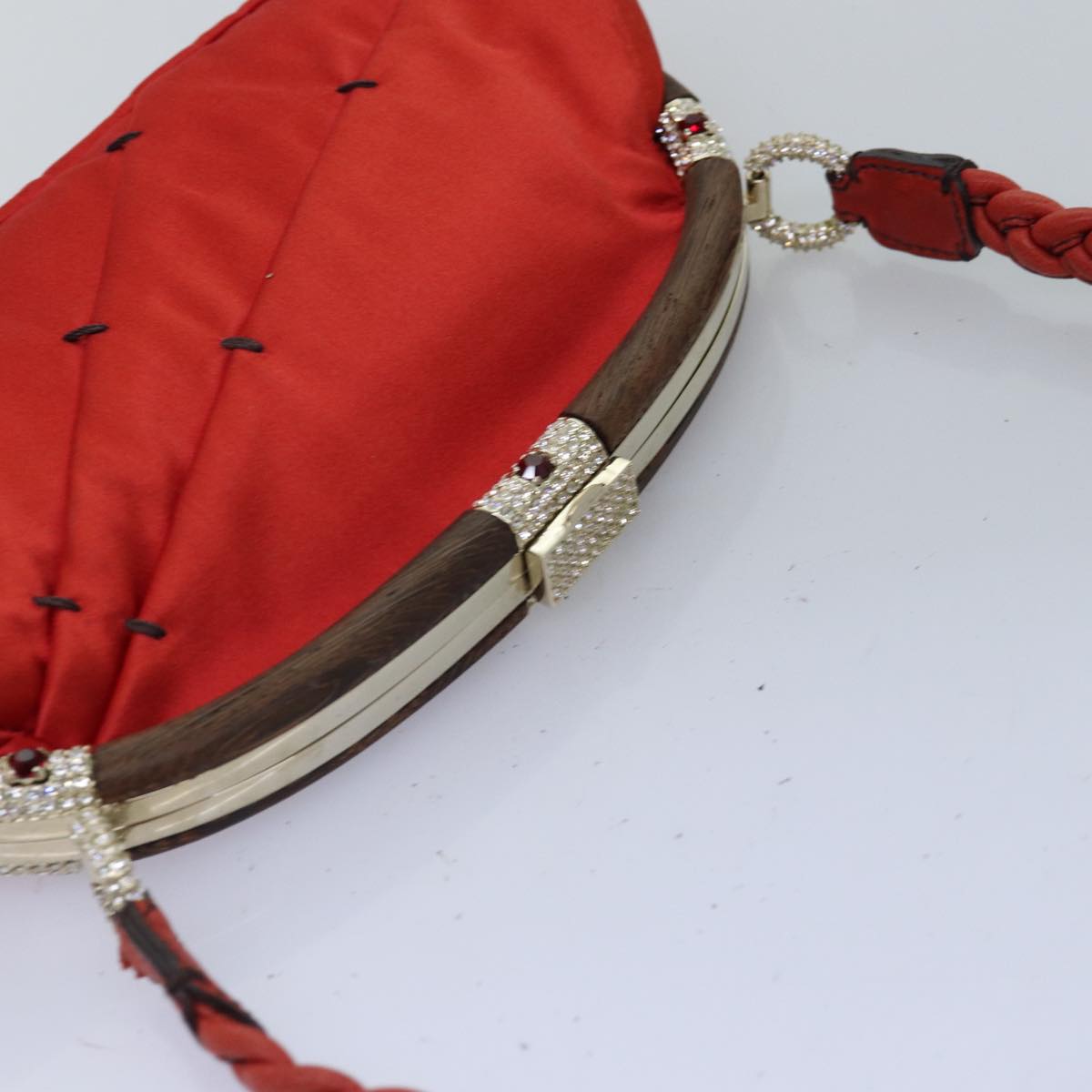 VALENTINO Shoulder Bag Satin Red Auth 76379