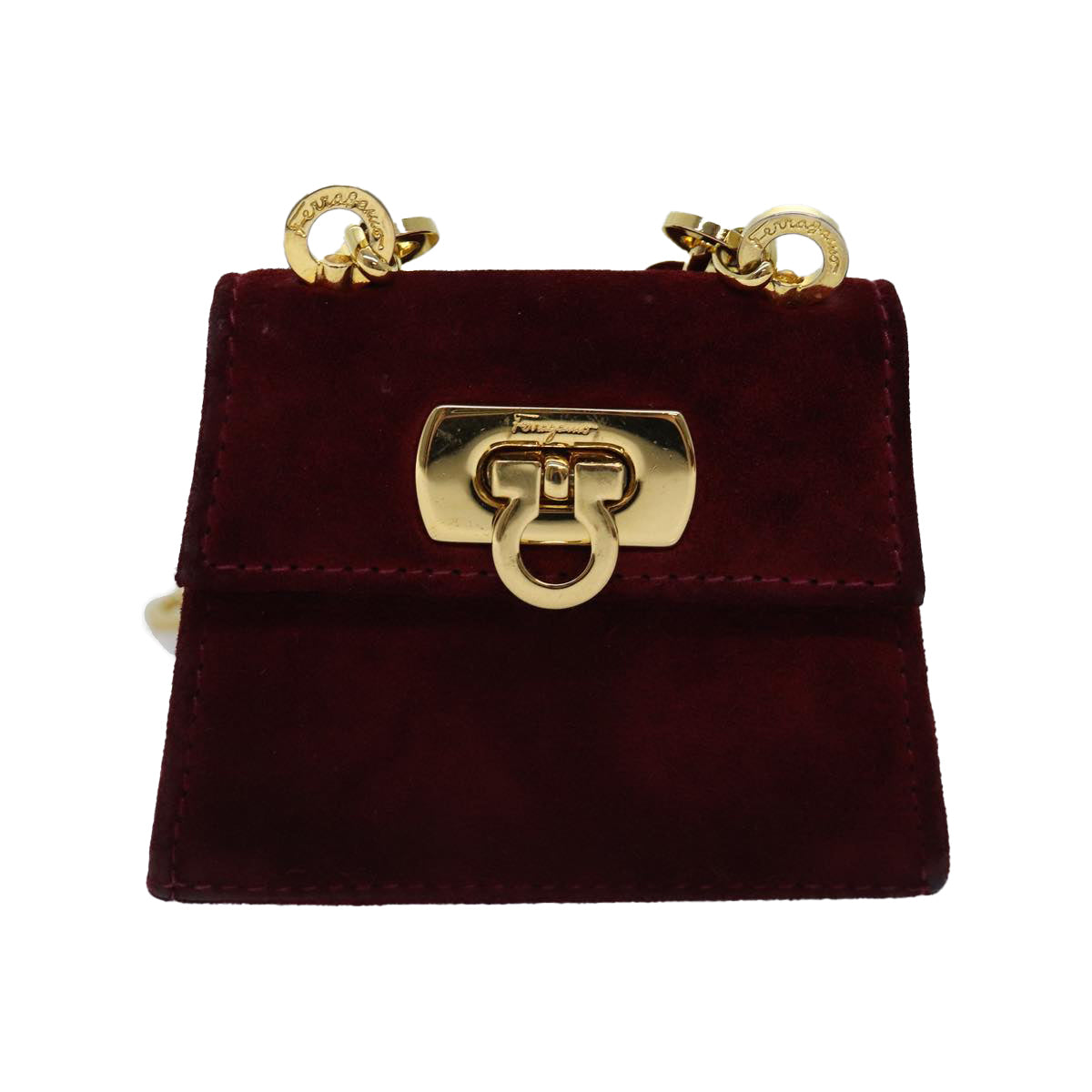 Salvatore Ferragamo Chain Shoulder Bag Suede Red Auth 76383