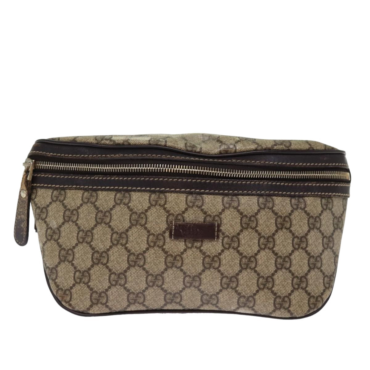 GUCCI GG Supreme Body Bag PVC Beige 233269 Auth 76658