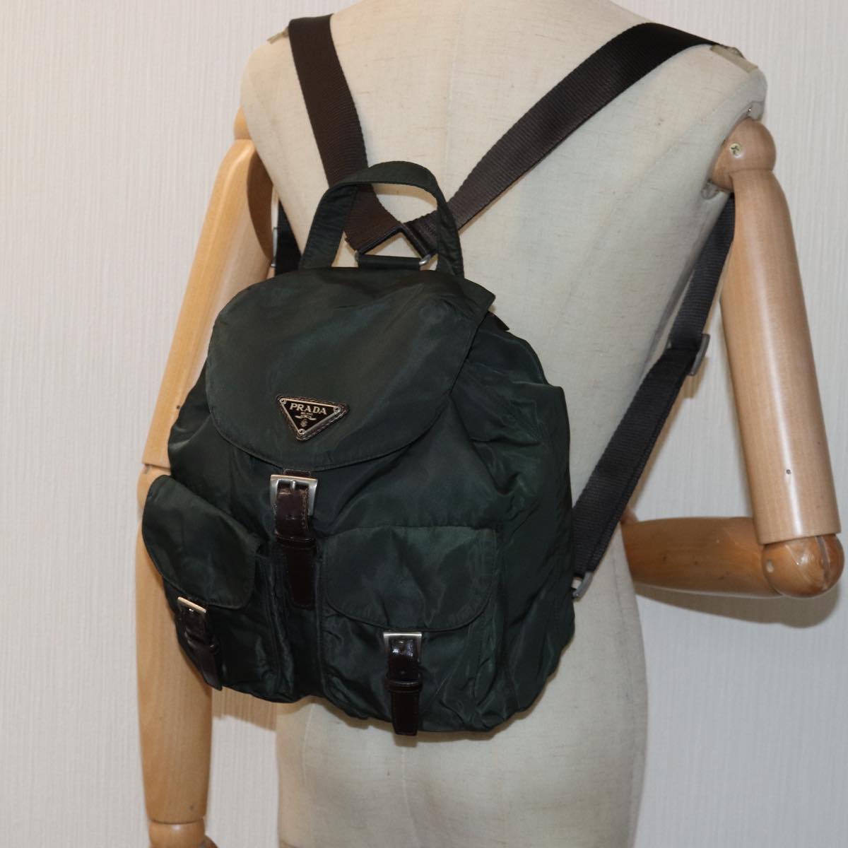 PRADA Backpack Nylon Khaki Auth 76798