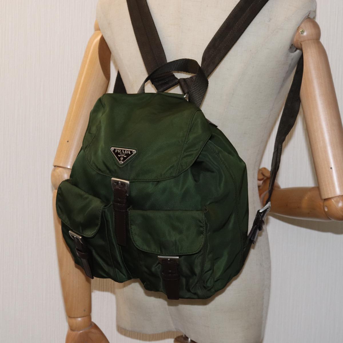 PRADA Backpack Nylon Khaki Auth 76800