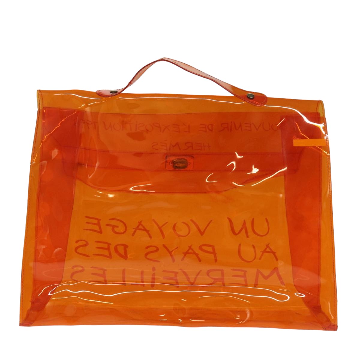 HERMES Vinyl Kelly Hand Bag Orange Auth 76806