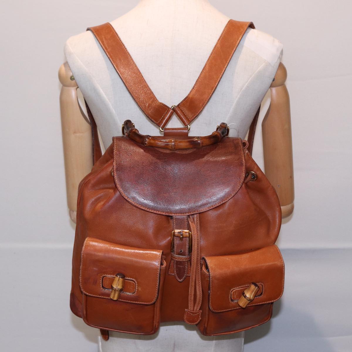 GUCCI Bamboo Backpack Leather Brown 003 2058 0016 Auth 76808