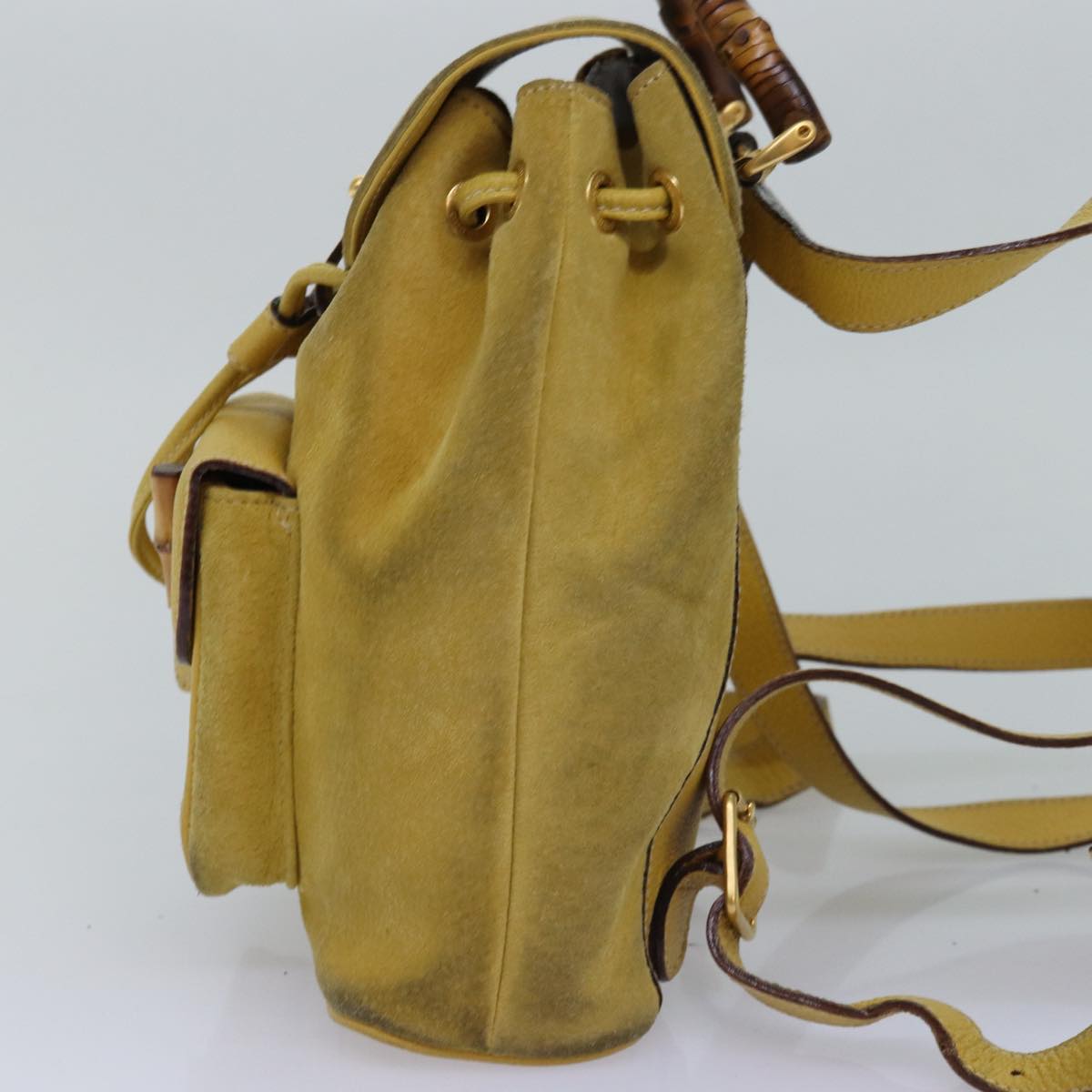 GUCCI Bamboo Backpack Suede Leather Yellow 003 2058 0030 Auth 76895