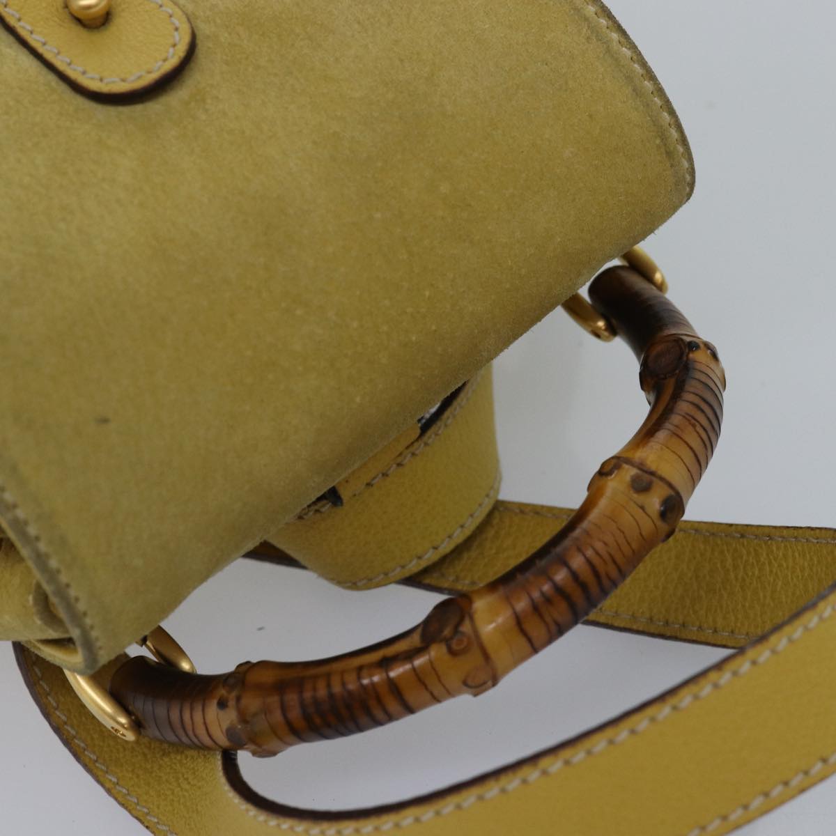 GUCCI Bamboo Backpack Suede Leather Yellow 003 2058 0030 Auth 76895