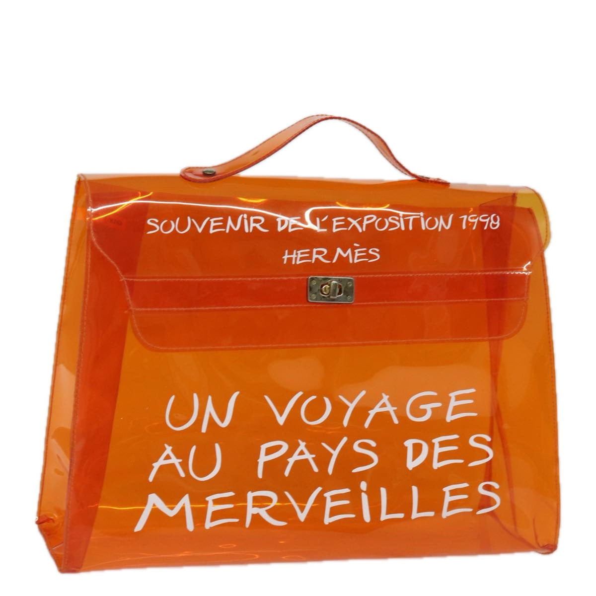 HERMES Vinyl Kelly Hand Bag Orange Auth 77100