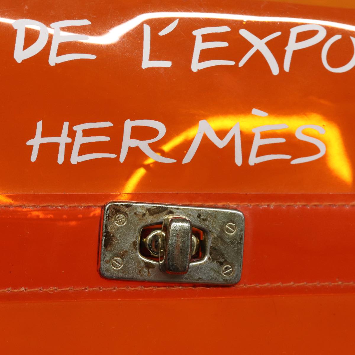 HERMES Vinyl Kelly Hand Bag Orange Auth 77100