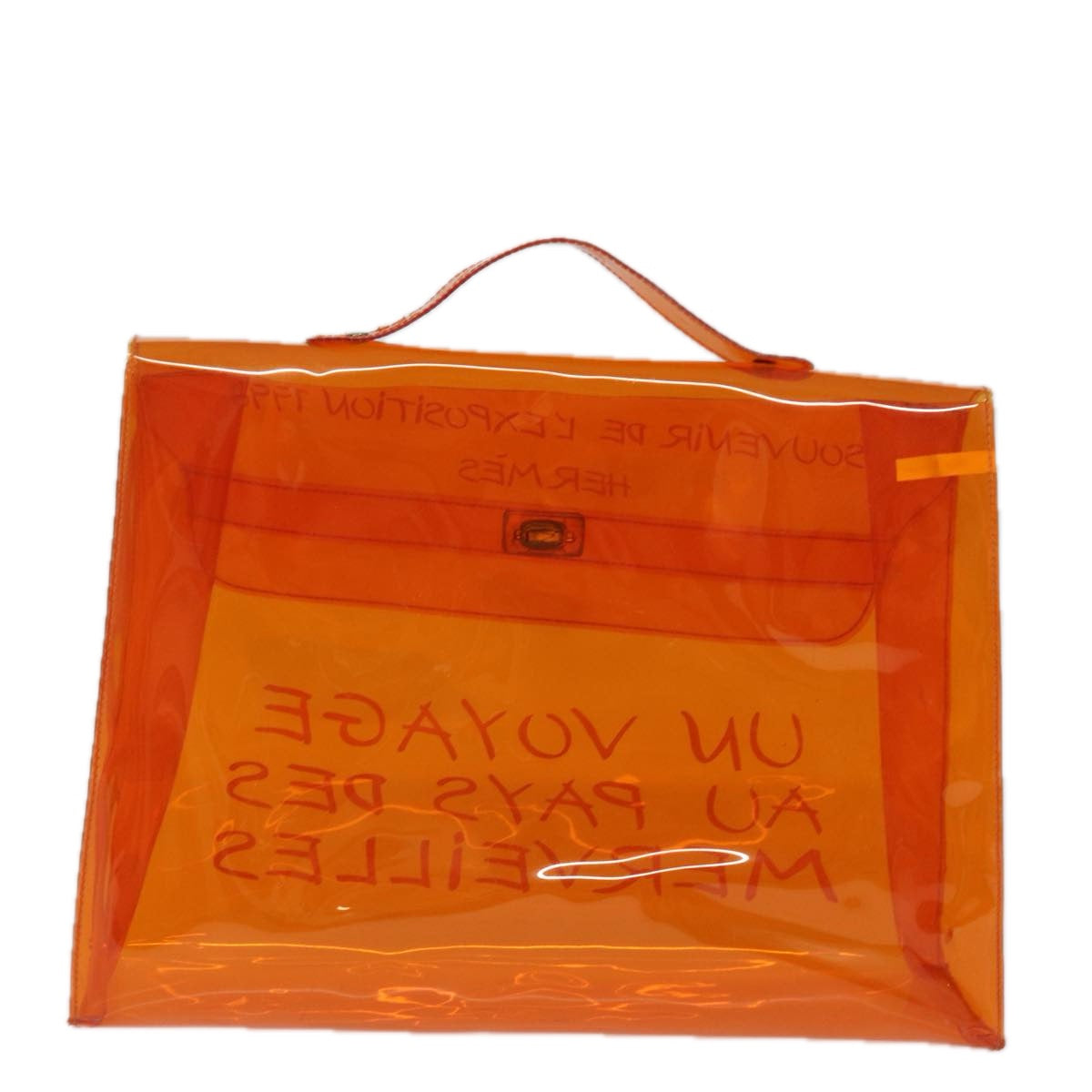 HERMES Vinyl Kelly Hand Bag Orange Auth 77100