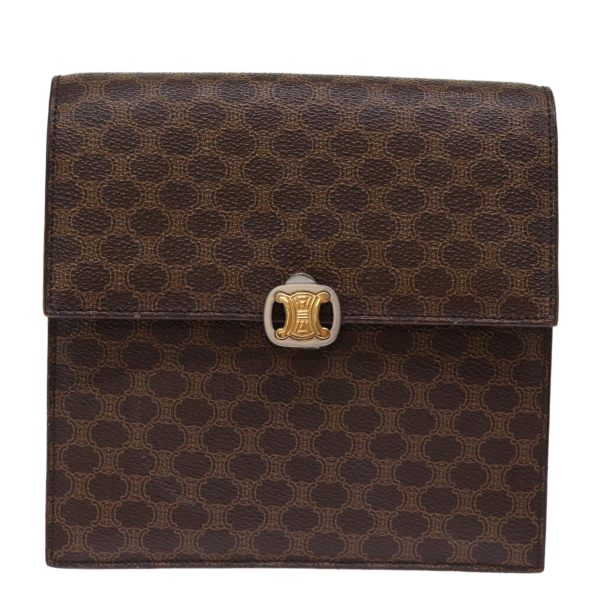 CELINE Macadam Canvas Shoulder Bag PVC Leather Brown Auth 77199