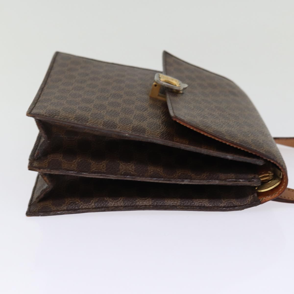 CELINE Macadam Canvas Shoulder Bag PVC Leather Brown Auth 77199