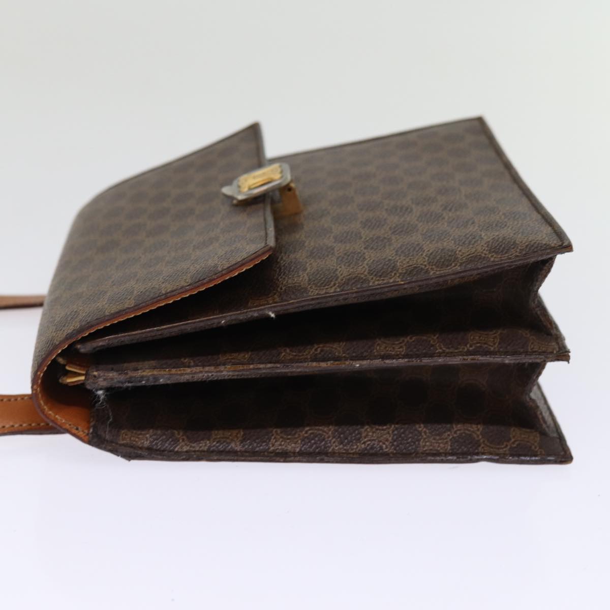 CELINE Macadam Canvas Shoulder Bag PVC Leather Brown Auth 77199