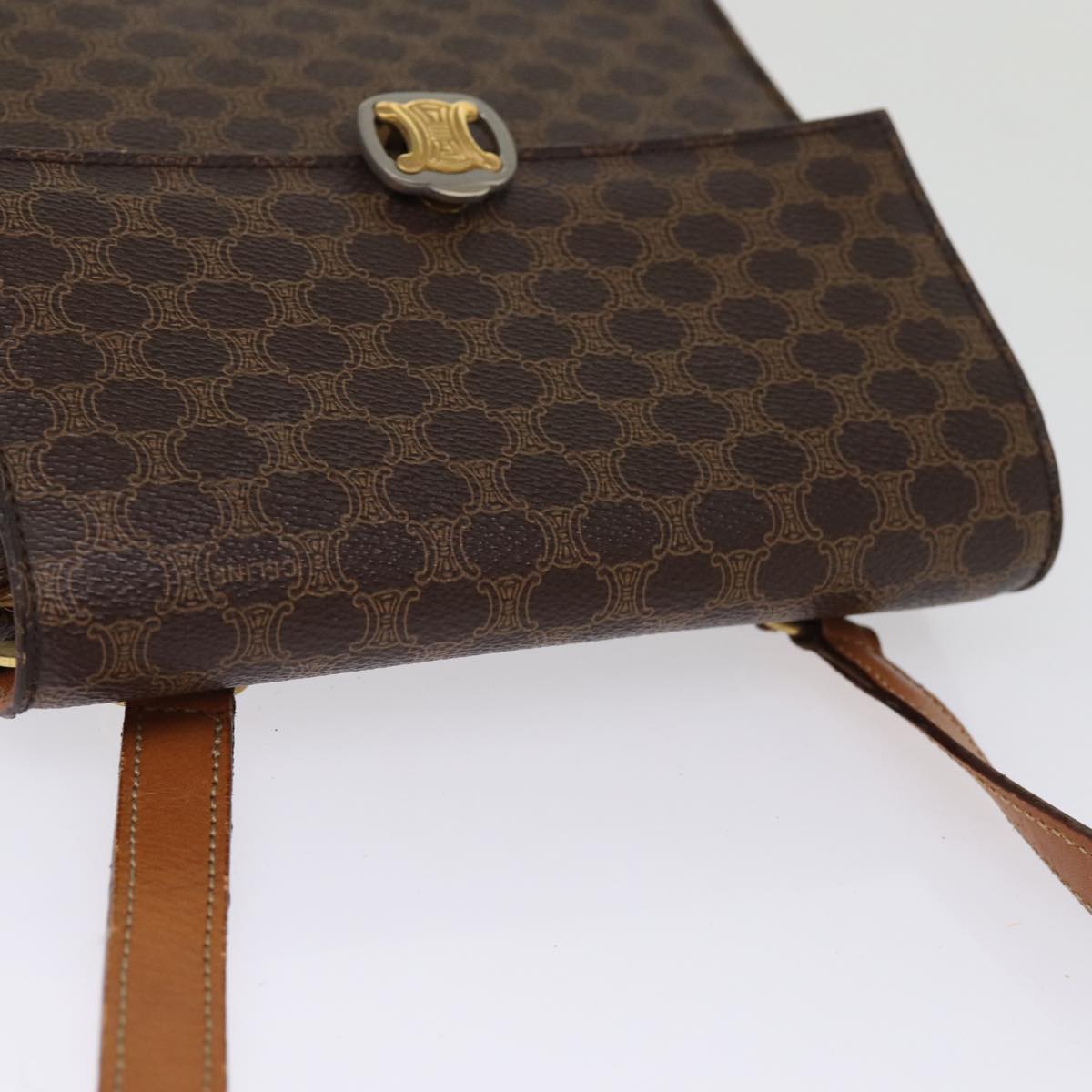 CELINE Macadam Canvas Shoulder Bag PVC Leather Brown Auth 77199