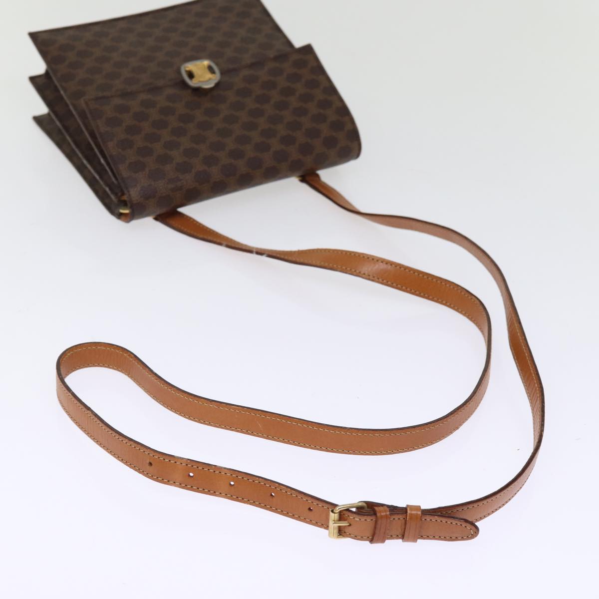 CELINE Macadam Canvas Shoulder Bag PVC Leather Brown Auth 77199