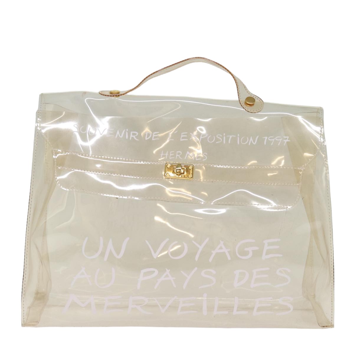 HERMES Vinyl Kelly Hand Bag Vinyl Clear Auth 77429