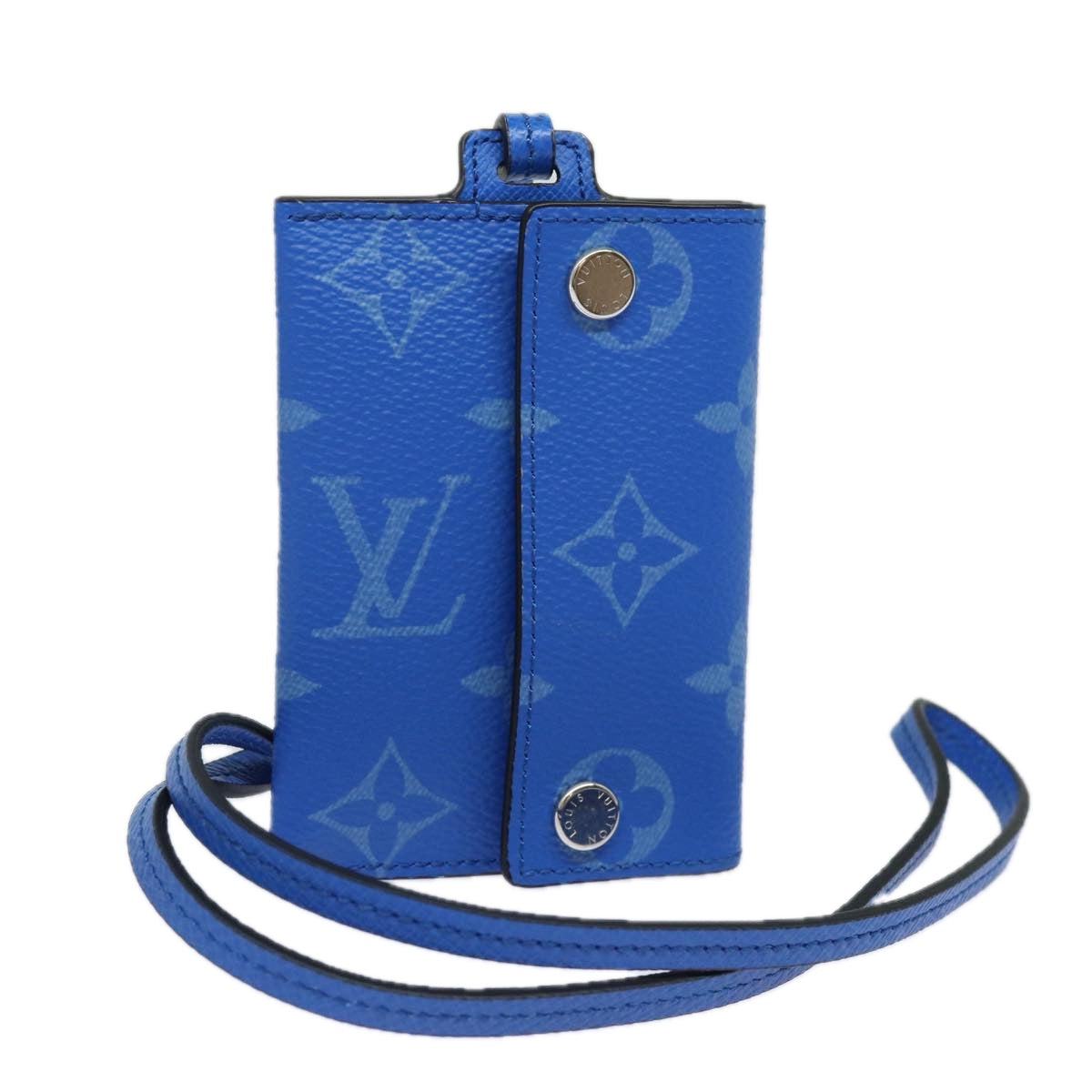 LOUIS VUITTON Monogram Pockets On Strap Card Case Blue M83154 LV Auth 77437SA