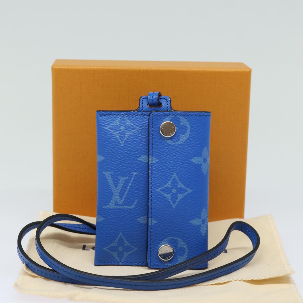 LOUIS VUITTON Monogram Pockets On Strap Card Case Blue M83154 LV Auth 77437SA