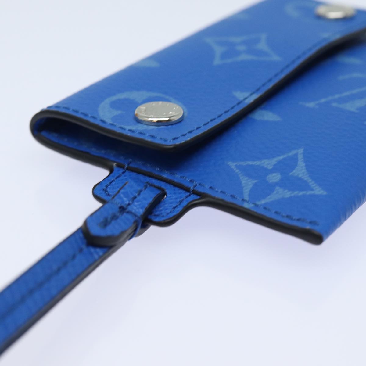 LOUIS VUITTON Monogram Pockets On Strap Card Case Blue M83154 LV Auth 77437SA