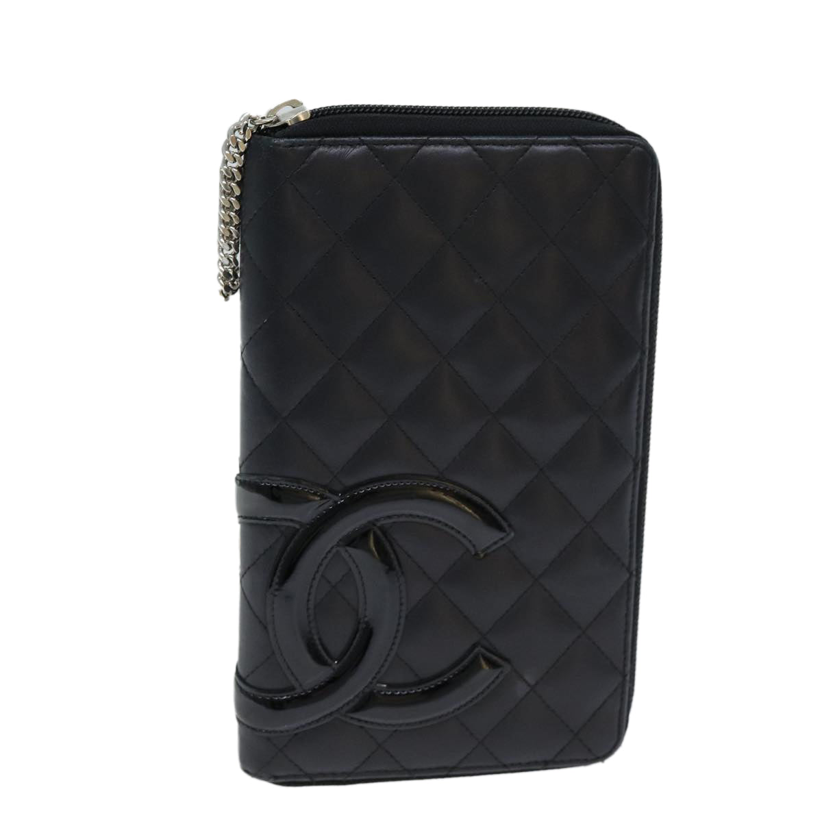 CHANEL Cambon Line Long Wallet Leather Black CC Auth 77444