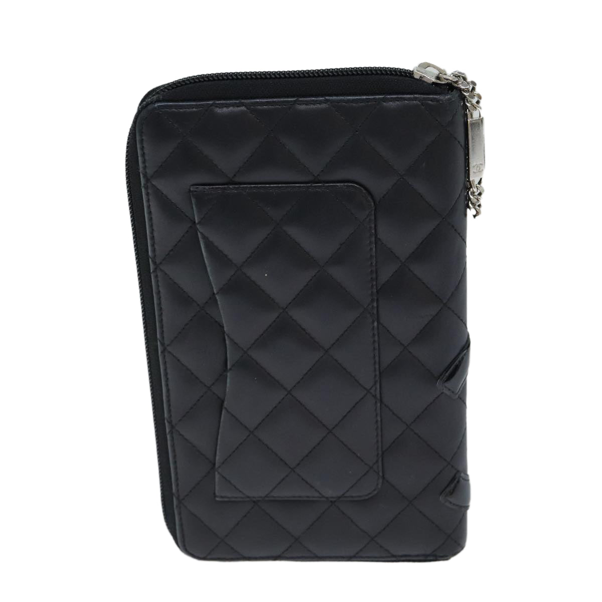 CHANEL Cambon Line Long Wallet Leather Black CC Auth 77444