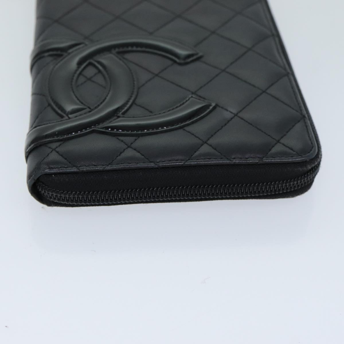 CHANEL Cambon Line Long Wallet Leather Black CC Auth 77444