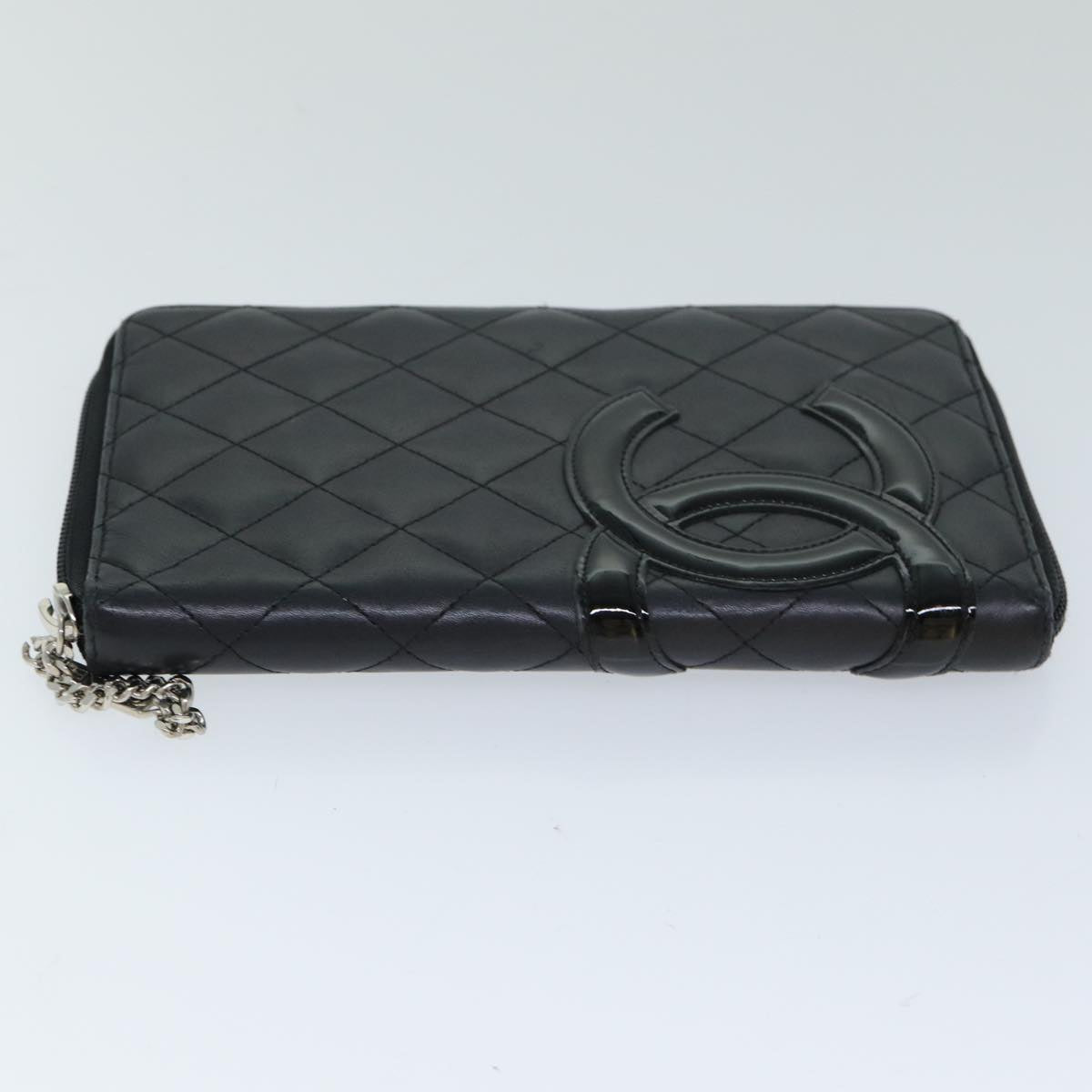 CHANEL Cambon Line Long Wallet Leather Black CC Auth 77444