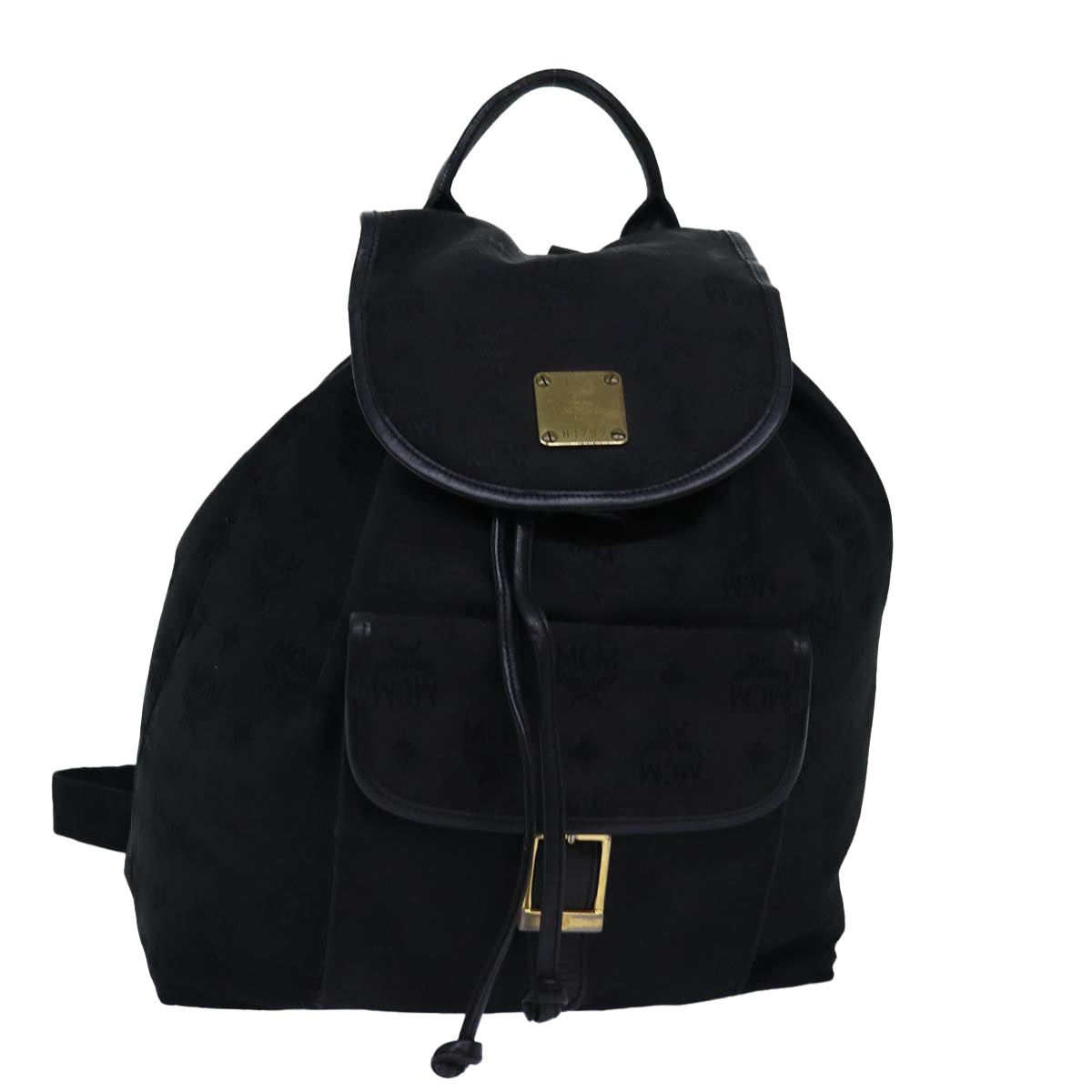 MCM Vicetos Logogram Backpack Nylon Black Auth 77484