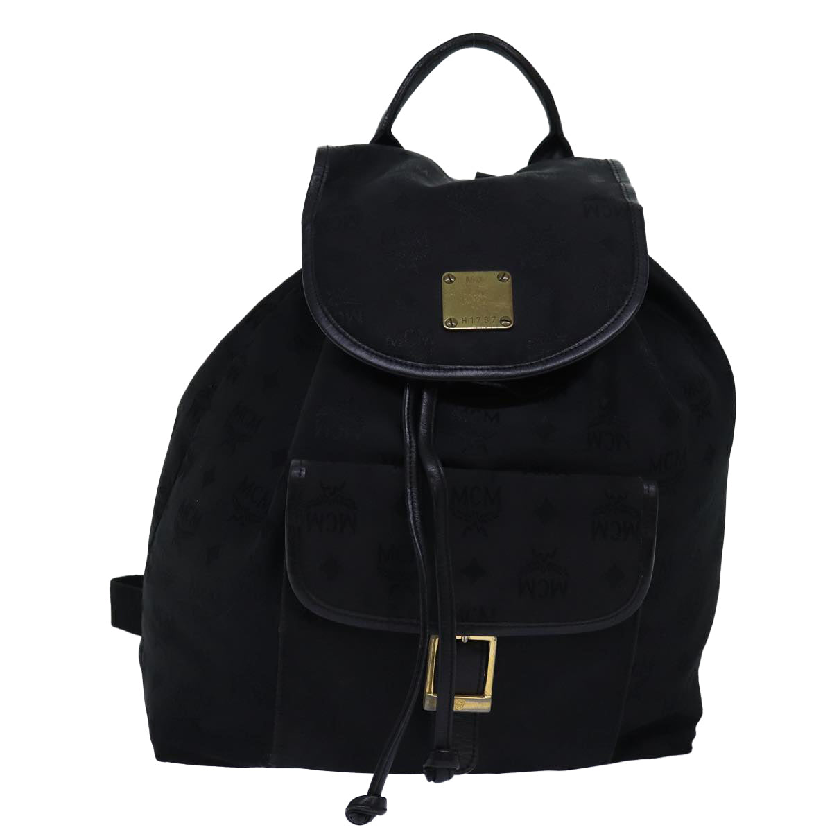 MCM Vicetos Logogram Backpack Nylon Black Auth 77484