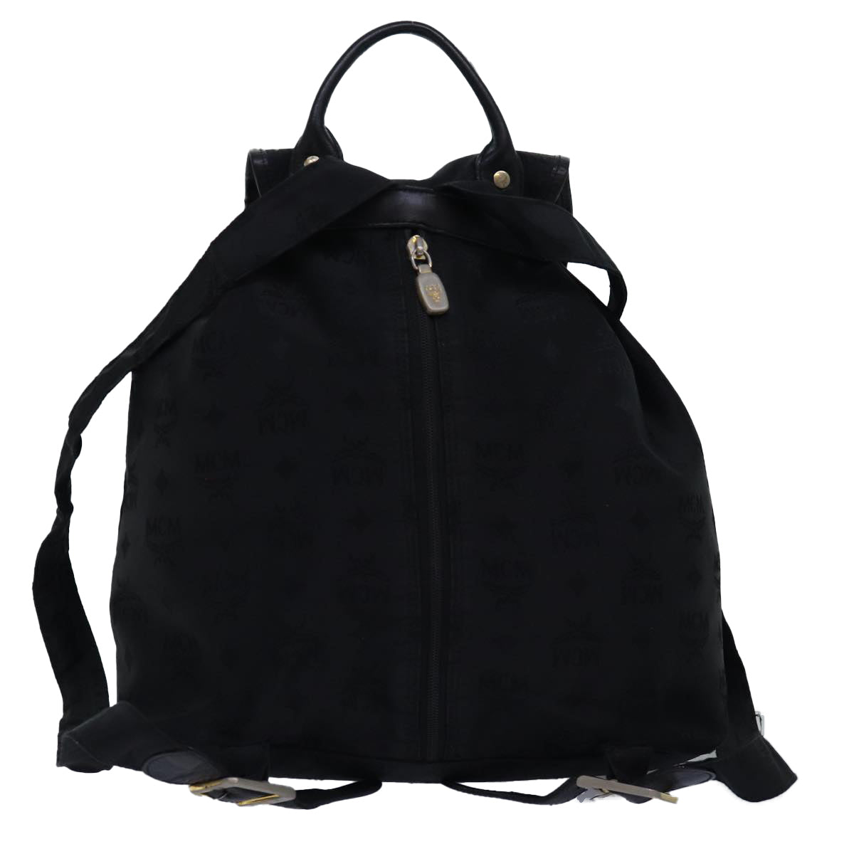 MCM Vicetos Logogram Backpack Nylon Black Auth 77484